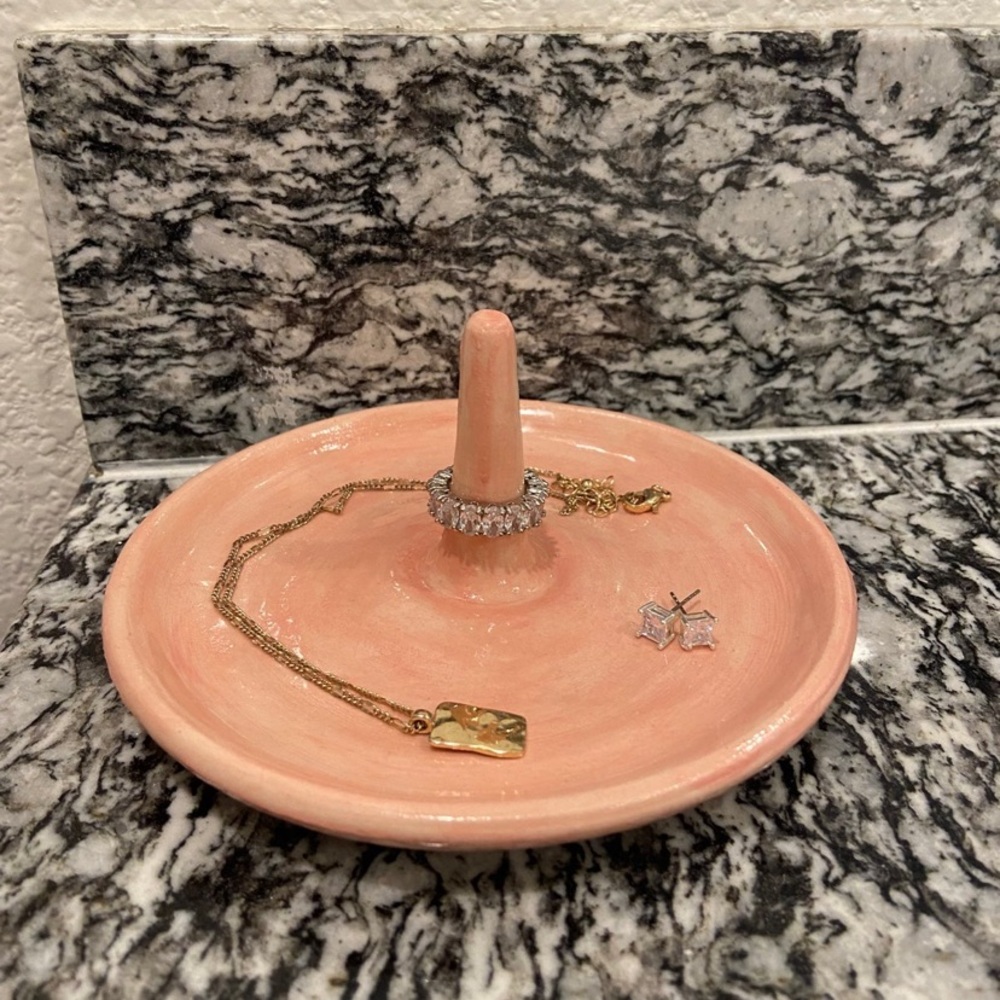 Pink Handmade Ceramic Jewelry Holder Ring Earrings Necklace Organizer Bedroom